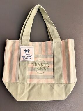 Trader Joe’s Pastel green Striped Mini Canvas Tote Bag